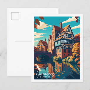Nürnberg Tyskland vintage resillustration Vykort
