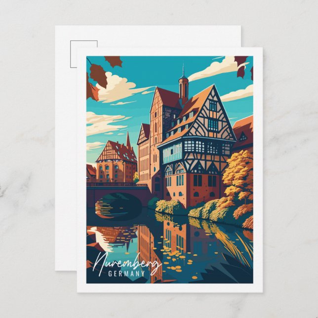 Nürnberg Tyskland vintage resillustration Vykort (Fram/baksida)