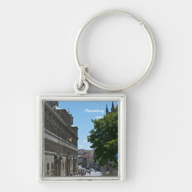 Nürnbergnyckelring Fyrkantig Silverfärgad Nyckelring (Framsidan)