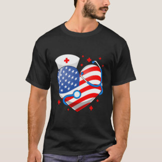 Nurse 4Th Of July American Flag He Stethoscope Nur T Shirt