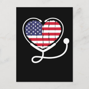 Nurse American Flagga Stethoscope Kvinnor 4 juli Vykort