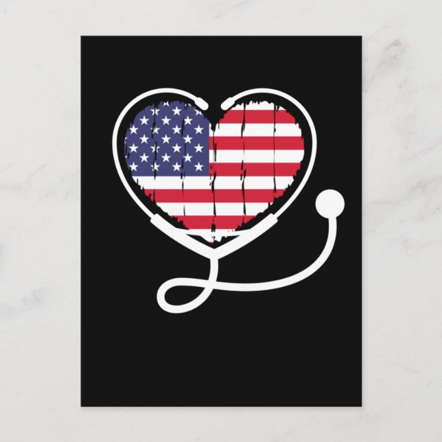 Nurse American Flagga Stethoscope Kvinnor 4 juli Vykort (Framsida)