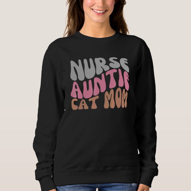 Nurse Auntie Cat Mom T Shirt (Framsida)