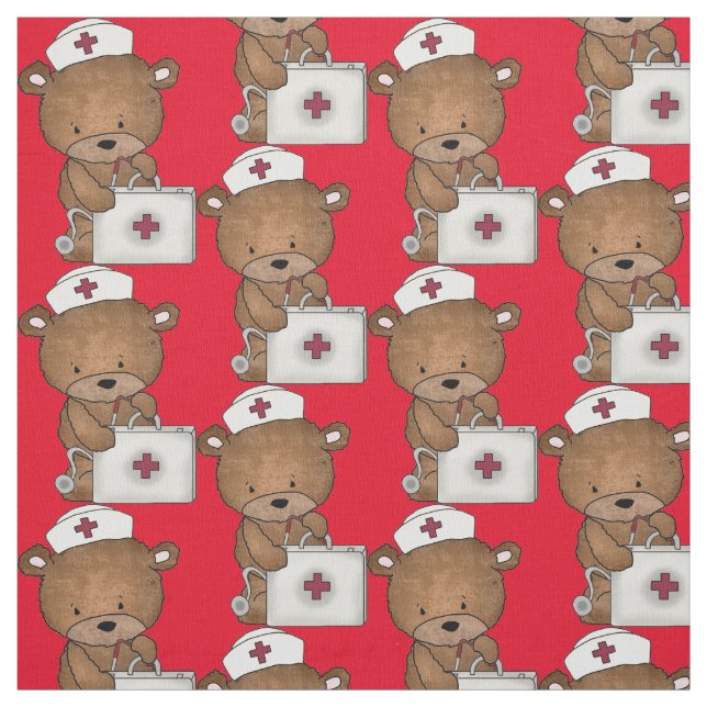 Nurse Bear Pima bomull Fabric Tyg (Provkarta)