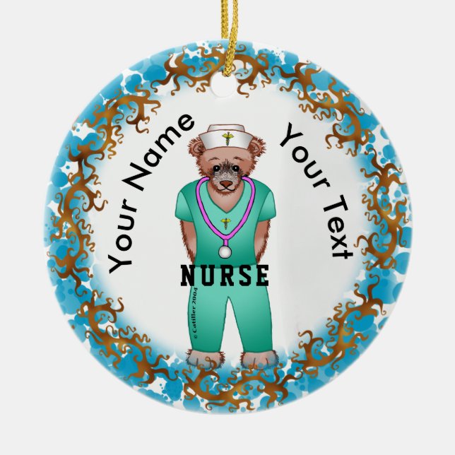 Nurse Bear round Ornament (Framsidan)