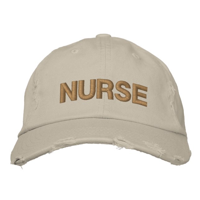 Nurse Beige Distress Broderad Keps (Framsida)