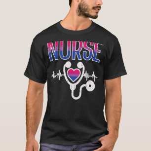 Nurse Bisexual Stethoscope Bi Pride Saker Flagga L T Shirt