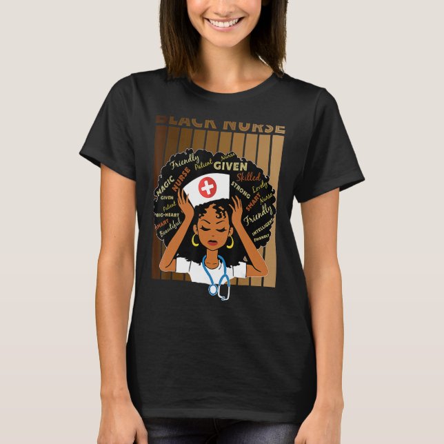 Nurse Black Magic Afro Melanin Queen Black History T Shirt (Framsida)