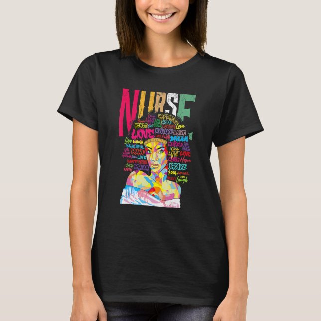 Nurse Black Woman Magic Afro Melanin Queen Black H T Shirt (Framsida)