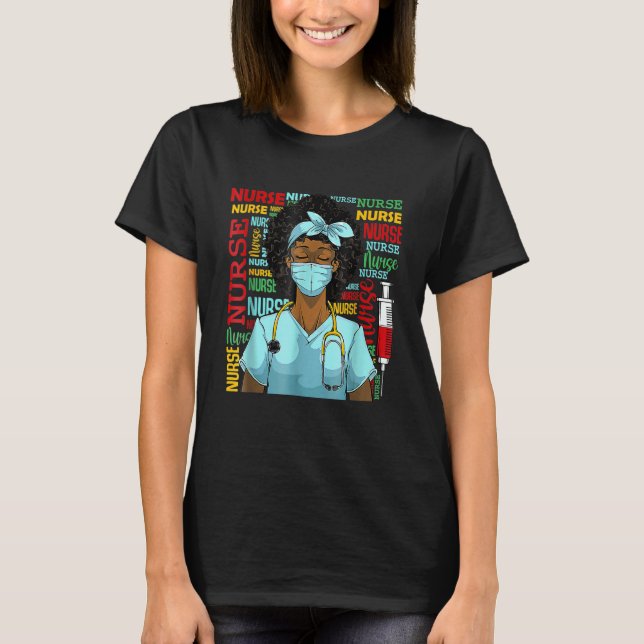 Nurse Black Women Black History Afro African Pride T Shirt (Framsida)
