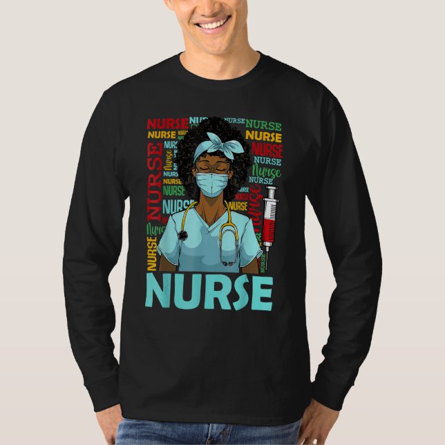 Nurse Black Women Black History Afro African Pride T Shirt (Framsida)