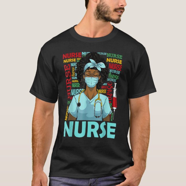 Nurse Black Women Black History Afro African Pride T Shirt (Framsida)