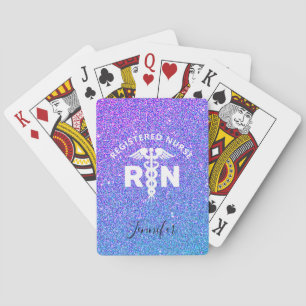 Nurse Blue Lila Glitter Caduceus Medical Namn Casinokort