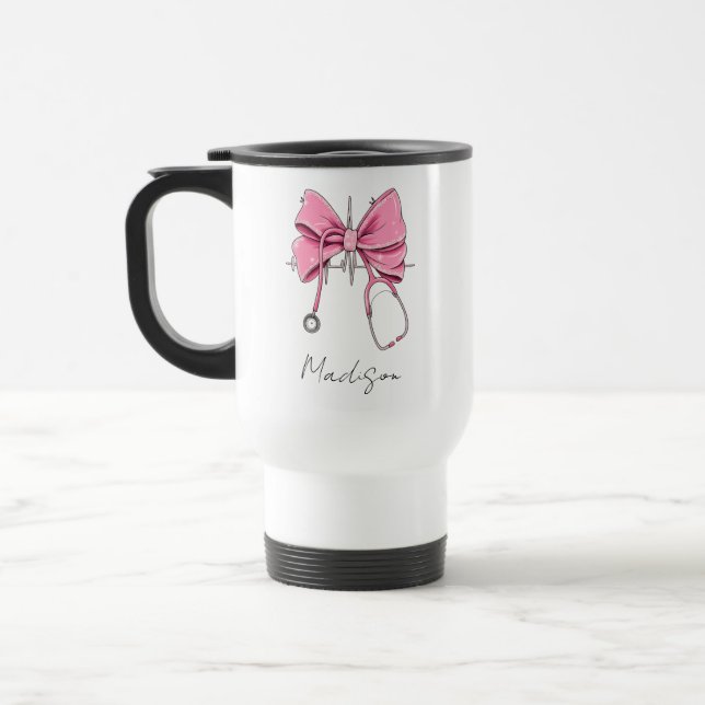 Nurse Bow Stethoscope Cup, Personalized Nurse Cup, Resemugg (Vänster)