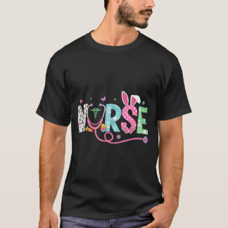 Nurse Bunny Ears Egg Stethoscope Easter Day Scrub T Shirt