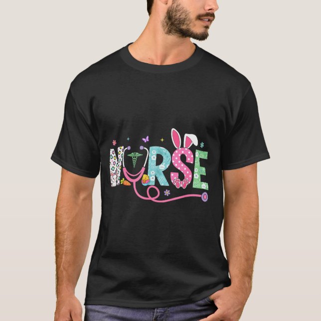 Nurse Bunny Ears Egg Stethoscope Easter Day Scrub T Shirt (Framsida)