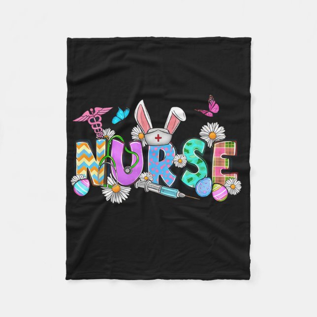 Nurse Bunny Öron Egg Stethoscope Cute Påsk SCrub Fleecefilt (Framsidan)