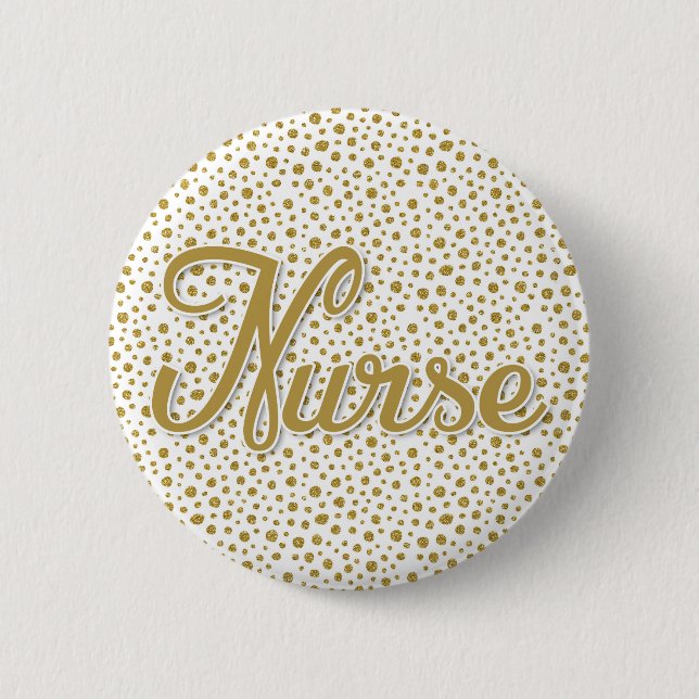 Nurse Button Pin - Guld White Faux Glitter Dots Knapp (Framsida)