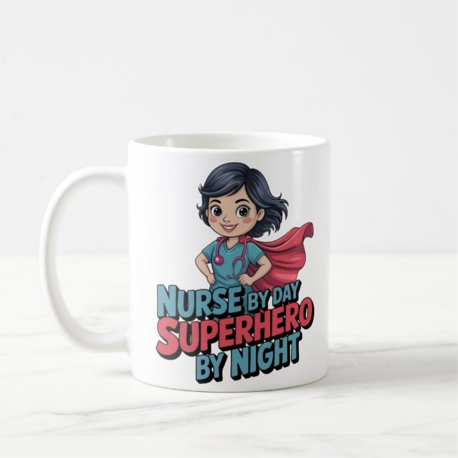Nurse By Day Superhero By Night Funny Nurse Coffee Kaffemugg (Vänster)