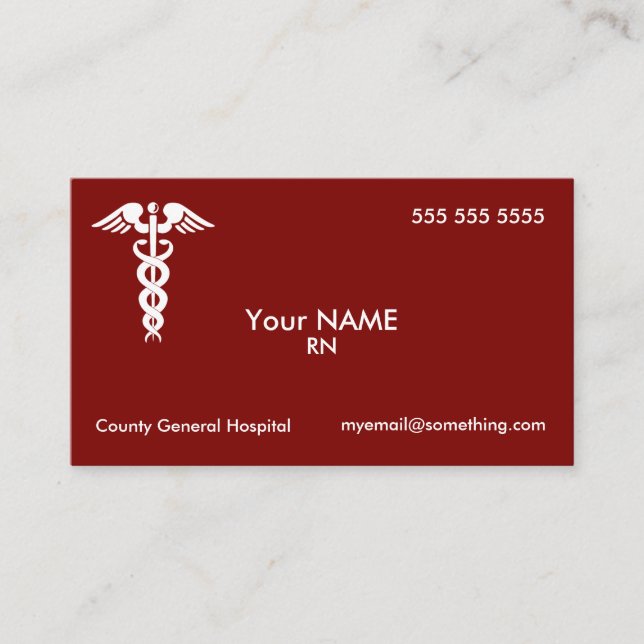 Nurse Caduceus Red Visitkort (Framsida)