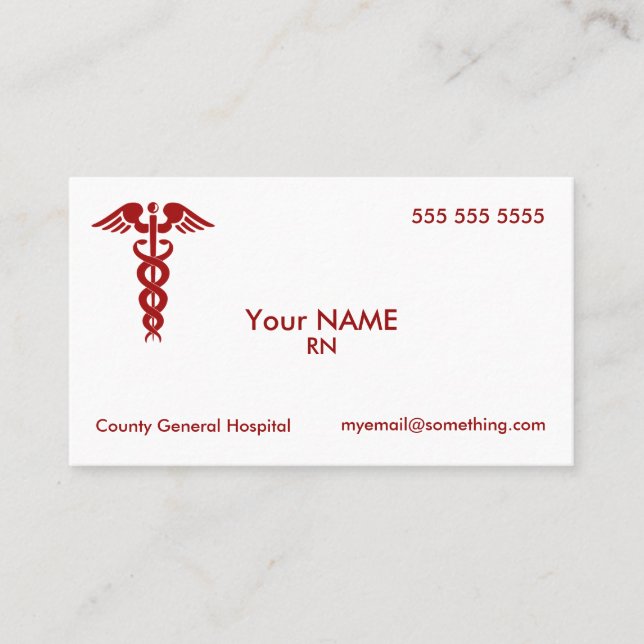 Nurse Caduceus White Visitkort (Framsida)