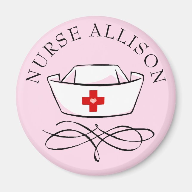 Nurse Cap Add Namn Rosa Magnet (Framsidan)