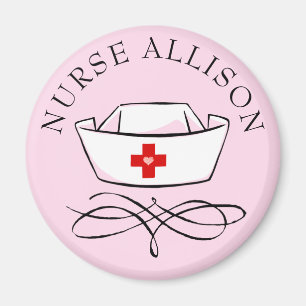 Nurse Cap, lägg till Namn Rosa Magnet