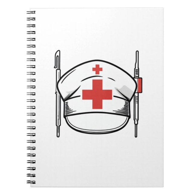 Nurse Cap with Red Cross and Medical Tools Design Anteckningsbok (Framsidan)