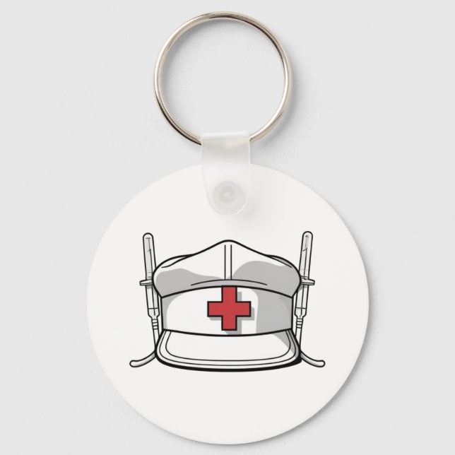 Nurse Cap with Red Cross and Medical Tools Design Nyckelring (Framsida)