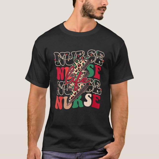 Nurse Christmas  Lightning Bolt Leopard Christmas  T Shirt (Framsida)