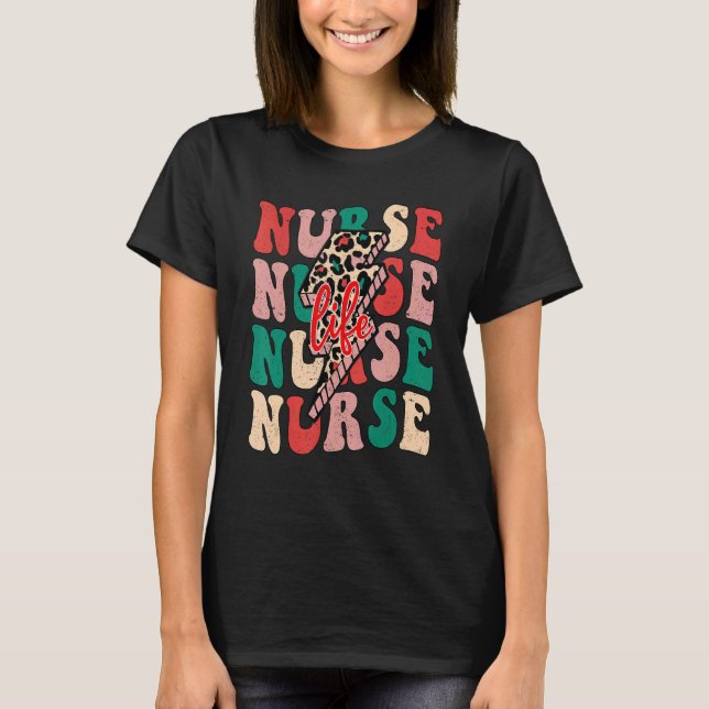 Nurse Christmas  Lightning Bolt Leopard Christmas  T Shirt (Framsida)