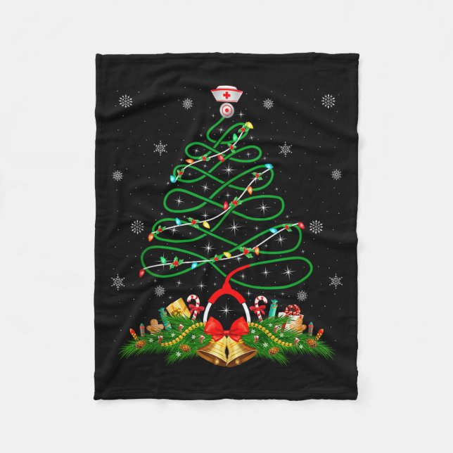 Nurse Christmas Scrub Tops Nursing Stethoscope Xma Fleecefilt (Framsidan)