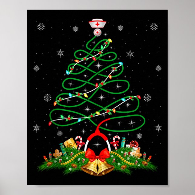 Nurse Christmas Scrub Tops Nursing Stethoscope Xma Poster (Framsidan)