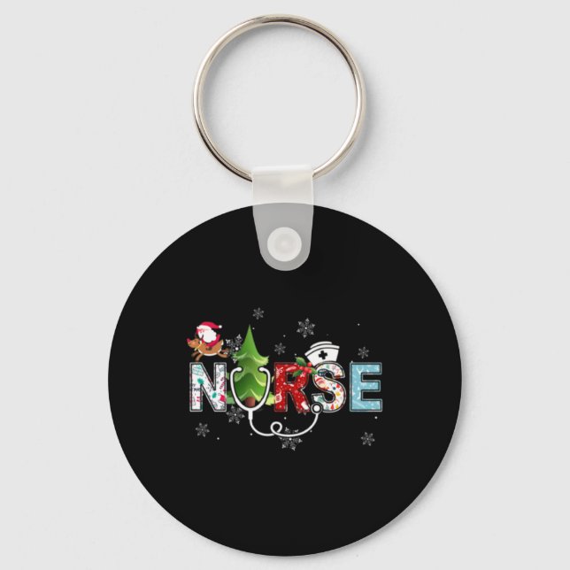Nurse Christmas Stethoscope Nurses Xmas Pajamas Pj Nyckelring (Framsida)