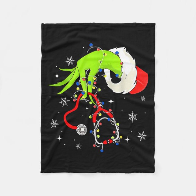 Nurse Christmas Stethoscope Nurses Xmas Pajamas Sa Fleecefilt (Framsidan)