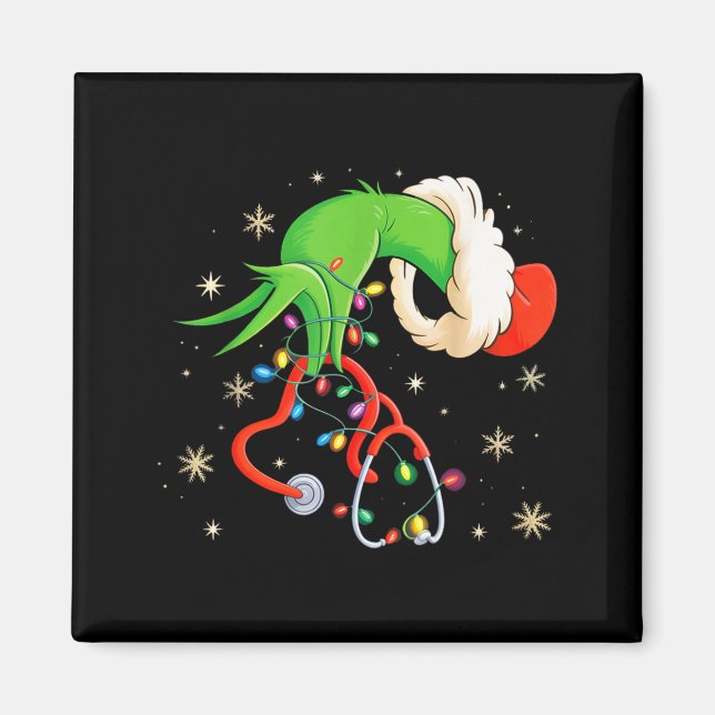Nurse Christmas Stethoscope Nurses Xmas Santa Wome Magnet (Framsidan)
