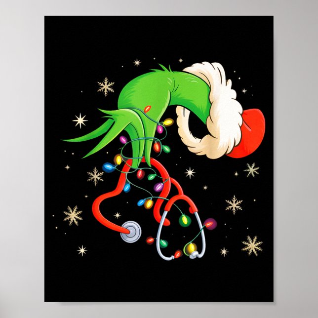Nurse Christmas Stethoscope Nurses Xmas Santa Wome Poster (Framsidan)