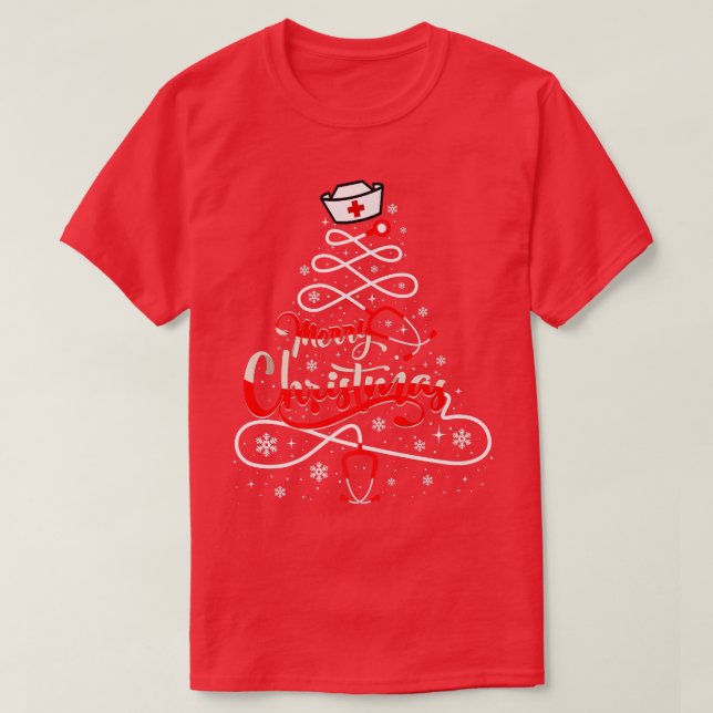 Nurse Christmas Tree Stethoscope RN LPN Scrub Nurs T Shirt (Design framsida)