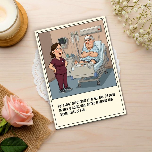 Nurse Confronts Grumpy Patient Get Well Vykort (Skapare uppladdad)