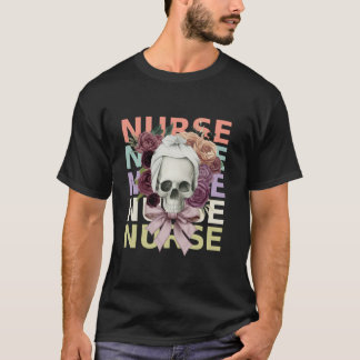 Nurse Coquette Bow Skull Vintage Ro Spooky Roligt T Shirt