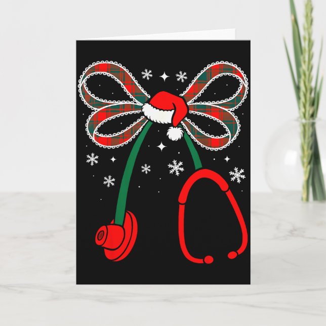 Nurse Coquette Bow Stethoscope Nursing Xmas Pjs Ch Kort (Framsida)