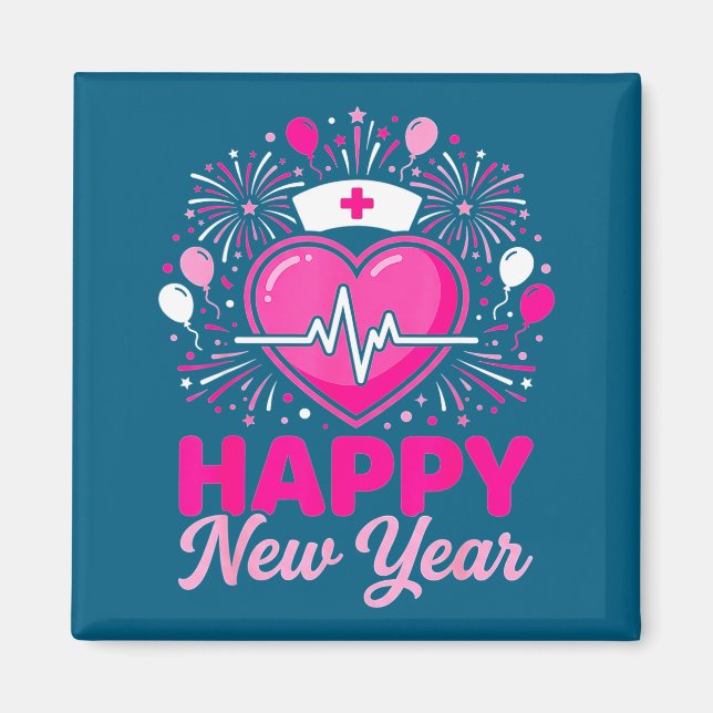 Nurse Crew Heartbeat Nye Countdown Party Year Happ Magnet (Framsidan)