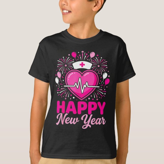 Nurse Crew Heartbeat Nye Countdown Party Year Happ T Shirt (Framsida)