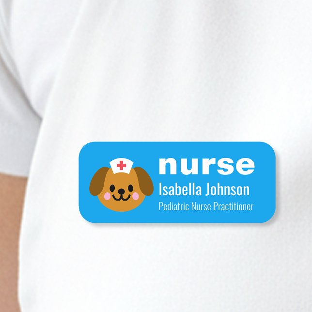 Nurse Custom Name Cute Dog Blue Namnbricka (Skapare uppladdad)
