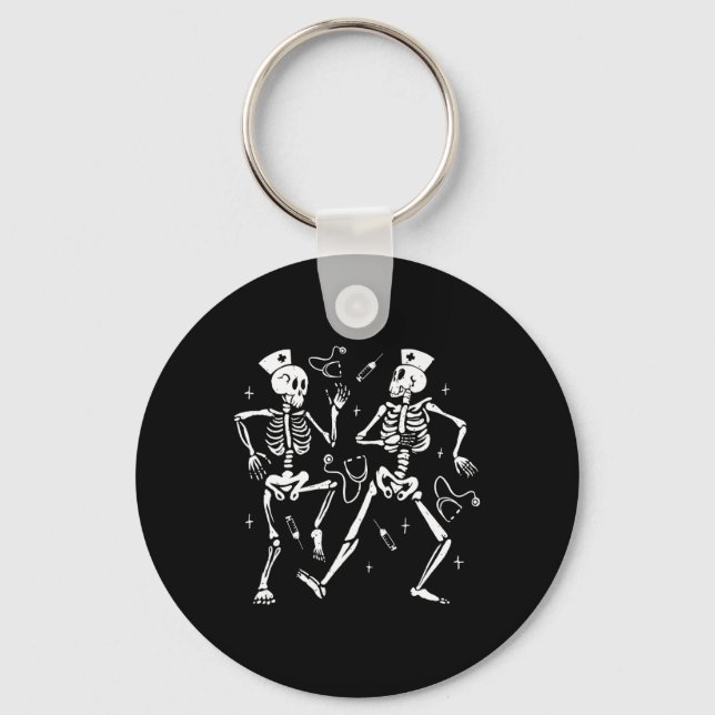 Nurse Dancing Skeleton Halloween Skeleton Costume Nyckelring (Framsida)