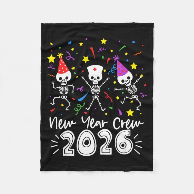 Nurse Dancing Skeleton New Year Crew 2026 Funny Er Fleecefilt (Framsidan)
