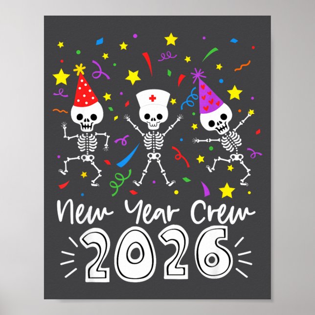Nurse Dancing Skeleton New Year Crew 2026 Funny Er Poster (Framsidan)