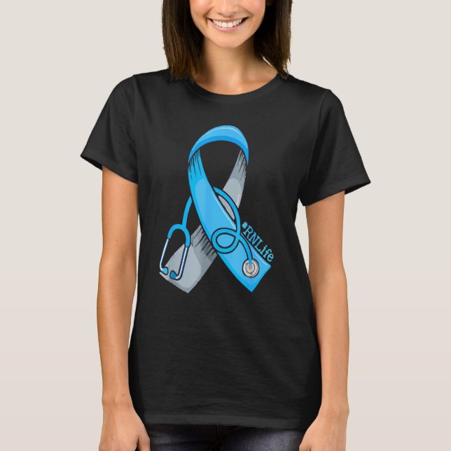 Nurse Diabetes Awareness Blue Ribbon Nursing RN Li T Shirt (Framsida)