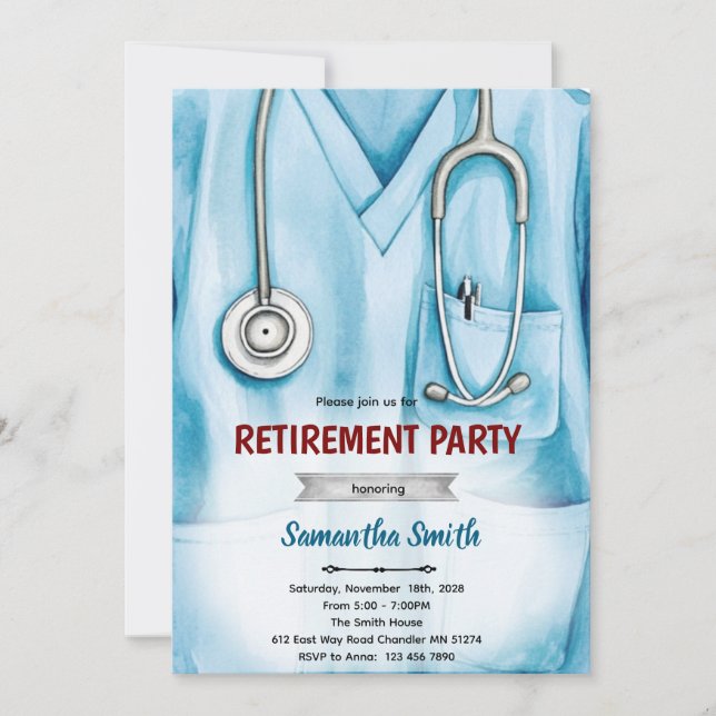 Nurse doctor retirement invitation inbjudningar (Framsida)