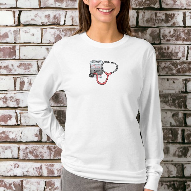Nurse Doktor Anpassningsbar Heartslag Kaffe Stetho T Shirt (Skapare uppladdad)